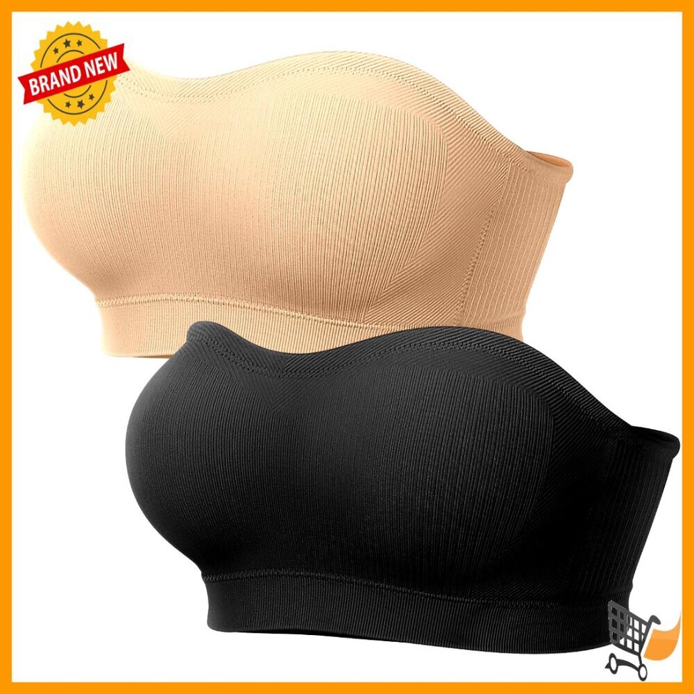 Push Up Strapless Bandeau Bra Non Slip Wireless Padded Supportive Tube Bra